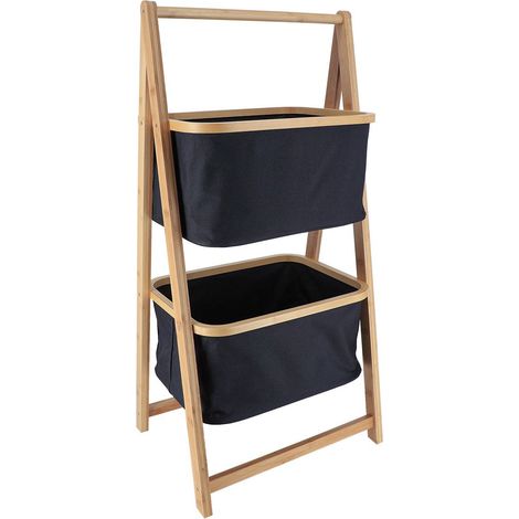 Bambusregal 2 körbe polyester - schwarz bambus - Tendance