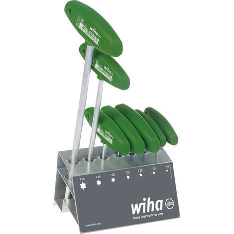 Wiha Set di chiavi a brugola con impugnatura a T TORX®, 7 pz., cromatura opaca, nel portautensili per banco di lavoro (01348)