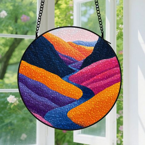 9cm Suspension en Vitrail Minimaliste, Attrape-Soleil Artistique Unique Élégant Coloré pour Fenêtre Jardin, Cadeau Femme (1/5)