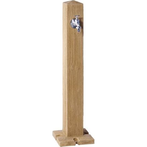Dekorativer Gartenbrunnen, Holzoptik + Wasserhahn, 100 cm hoch Rustikales Wasserspiel für die Außendekoration