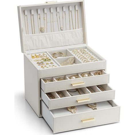 Boite a bijoux Grande 4 niveaux,Rangement maison, cuir PU (1/5)