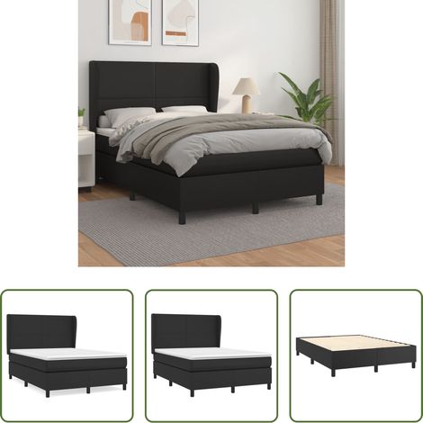 Matratze -  Boxspringbett mit Matratze Schwarz 140x200 cm Kunstleder