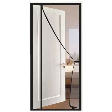 Moustiquaires magnétiques pour portes et fenêtres – fermeture automatique, maille ultra-fine – pour une aération optimale. Noir. 90 x 210 cm. (1/5)