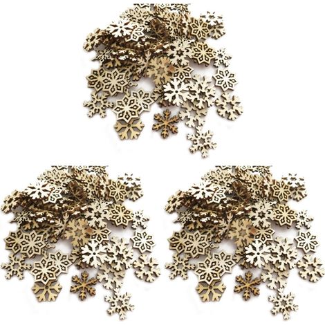 300 verschiedene, gemusterte, hölzerne Schneeflocken-Ausschnitte als dekorative DIY-Accessoires, handgefertigte Ornamente, geeignet für DIY-Kunstprojekte.