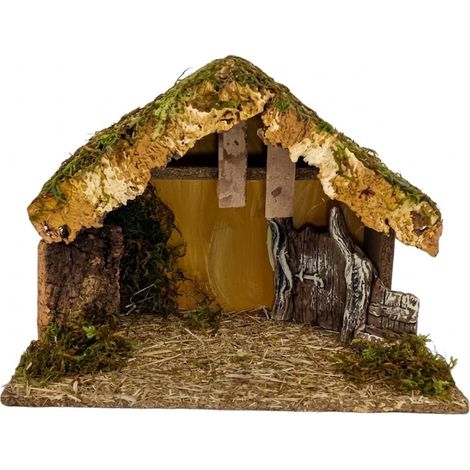 Capanna Presepe Vuota In Legno Sughero e Muschio 34x18x25cm Grotta per Natività Realistica Base Per Statuine Decorazione Artigianale natalizia Scenografia Natalizia Paesaggio scenario (1/5)