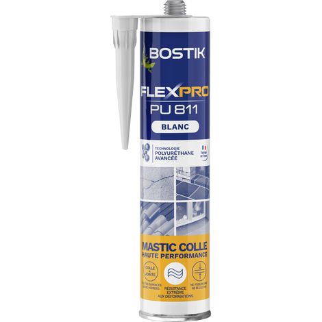 Bostik Mastic Colle Flexpro PU811 – Colle et Jointe Tous Matériaux – Multi-Usages – Intérieur/Extérieur et Milieux Humides – Formule Polyuréthane Haute Performance – Couleur : Blanc – 300 ml