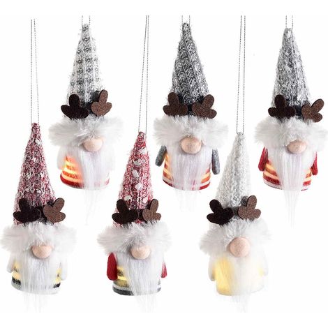 Babbo Natale da appendere con corna di renna e luci LED da appendere, set da 6 pezzi, Ø 6 cm x 16 H (capp.esteso)