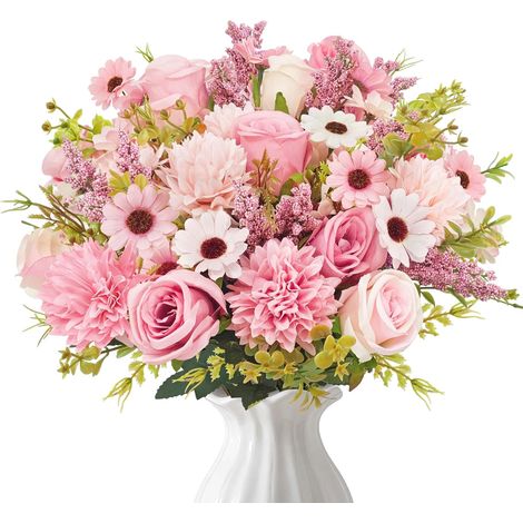 Bouquet de roses artificielles JeiibrZui - 4 bouquets de fleurs en soie - Pivoines réalistes pour décoration de mariage et de table - Décoration printanière polyvalente (1/5)