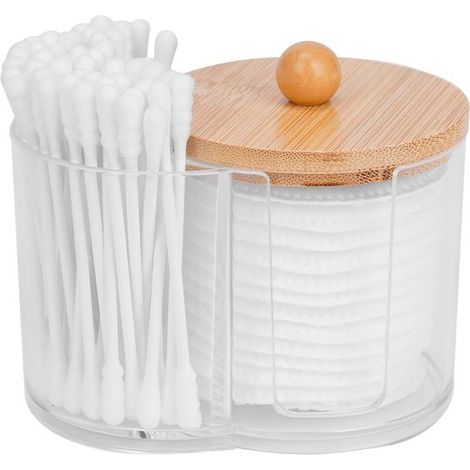 Distributeur de cotons-tiges en plastique transparent, avec couvercle, compact et grande capacité, pour salle de bain, maquillage et bureau, 1 pièce (1/5)