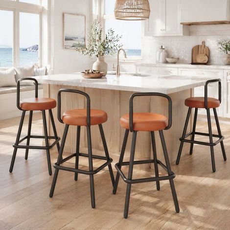 Chaise de bar avec dossier PU marron métal OKMYHOME (1/5)