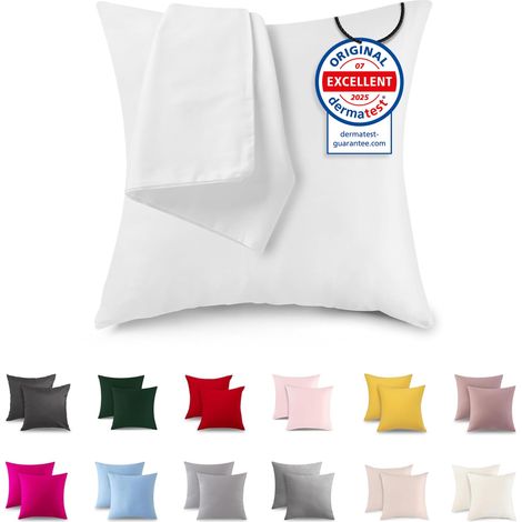 Set of 2 Taie Oreiller 50x50 cm, 100% Coton, Taie d'oreiller avec Fermeture éclair Très Douce, Convient Aux Personnes Souffrant D'allergies, Blanc (1/5)