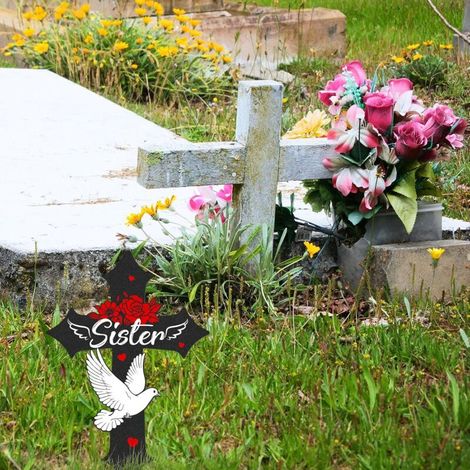 Croix décoratives pour tombes au cimetière, Piquets commémoratifs de condoléances pour la perte d'une sœur, Plaques funéraires en métal pour cimetière