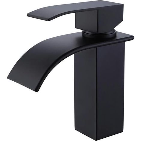 Mitigeur Robinet de Lavabo Cascade Noir Moderne Mitigeur Robinet Salle Bain pour Vasque à Poser Robinetterie Convient pour un Lavabo Encastré