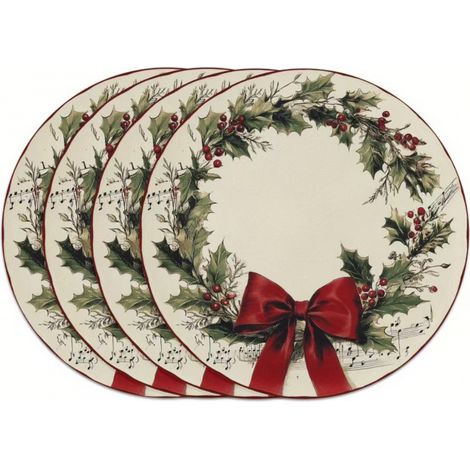 Sets de table de Noël ronds avec motif bonhomme de neige, impression vinyle non imperméable - 37 x 37 cm (lot de 4) - 28
