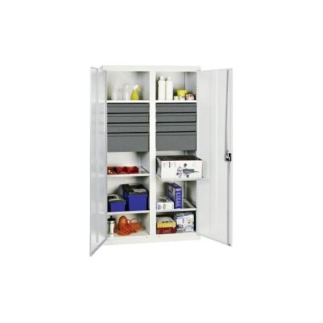 Armadio per attrezzi e materiali Stumpf Serie 3000 grigio chiaro + 6 cassetti 100 mm + 2 cassetti 200 mm + divisorio centrale + 6 ripiani estraibili - 3004707
