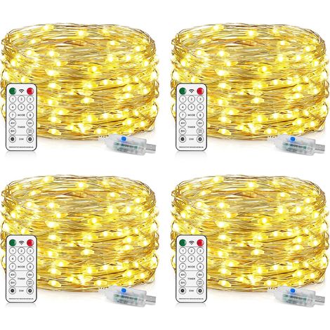 USB Guirlande Lumineuse 10M, 100 LED en Cuivre, 8 Modes Dimmable avec Télécommande et Minuterie, Imperméable Lumières d'arbre de Noël Fil de cuivre Décoration [Classe énergétique E] (1/5)