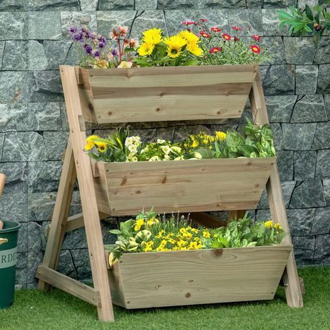 Jardinière surélevée. échelle à fleurs en bois à 3 étagères. support pour plantes. étagère à plantes. porte-plantes. finition naturelle. 71 x 61 x 77 cm