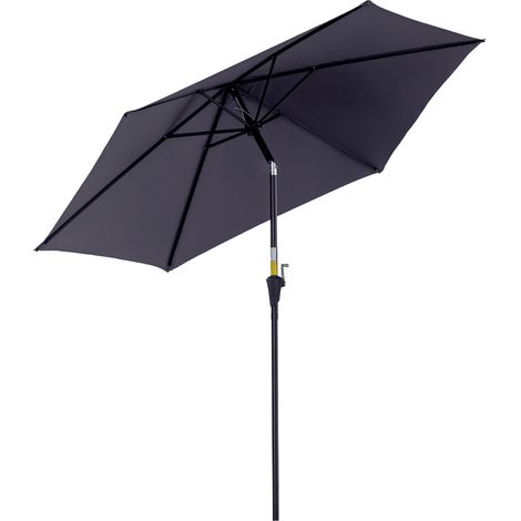 Parasol droit parasol inclinable de jardin balcon terrasse manivelle toile polyester imperméabilisée haute densité 180 g/m² Ø2,6 x 2,35H m aluminium gris (1/5)