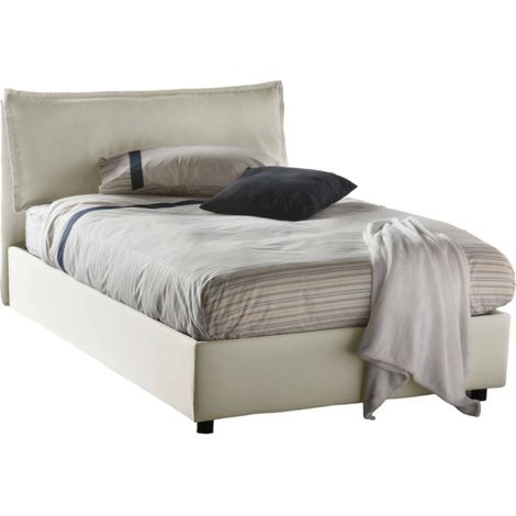 Talamo Italia Cama de plaza y media Desirée, Cama contenedor con revestimiento de tela, 100% Made in Italy, Apertura frontal, con colchón Cm 120x190 incluido, Beige, con embalaje reforzado