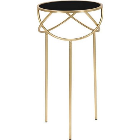 Tavolino porta telefono ring rotondo struttura in ferro color oro e vetro per interni (1/5)