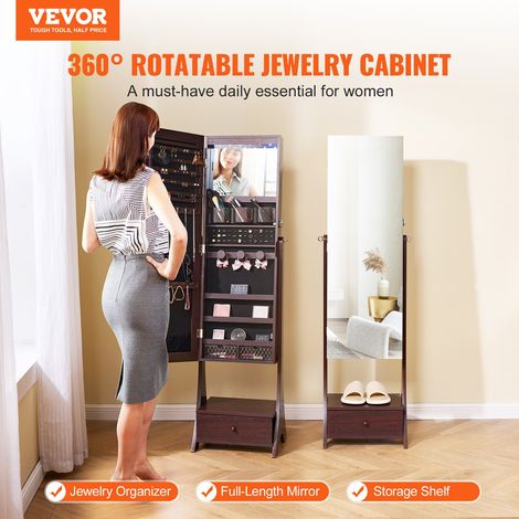 Armoire à Bijoux avec Miroir Pleine Longueur, Organisateur de Bijoux sur Pied avec Rangement, Meuble de Rangement pour Bijoux Verro… (1/5)