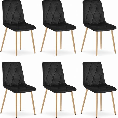 Chaise BOSA, velours noir avec accoudoirs, pieds en métal couleur bois, pour salon, salle à manger, 6 pièces, dimensions 44x89x40 cm, capacité de charge jusqu'à 110 kg (1/5)