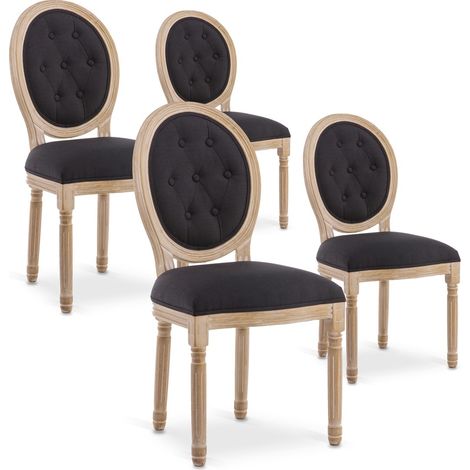 Lot de 4 chaises médaillon capitonnées Louis XVI tissu Noir (1/2)