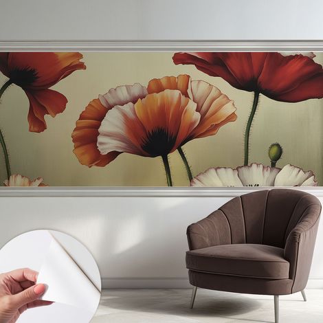 Papier peint adhésif autocollant pour salon chambre à coucher peint imprimé pour mur Coquelicots joyeux 250x104 cm (1/5)