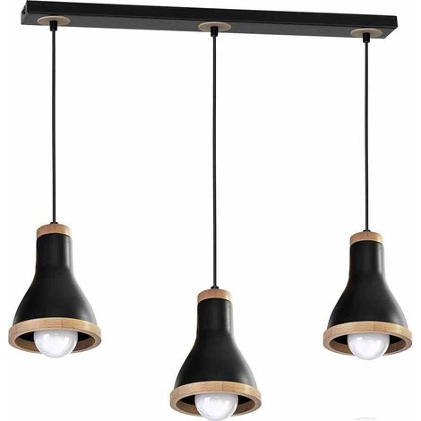 Suspension Milagro Holly MLP6256 noir métal bois 3xE27 (1/4)