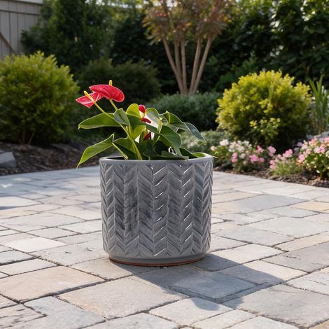 Pot à plantes rond en céramique 24,5 cm gris cendré (1/5)