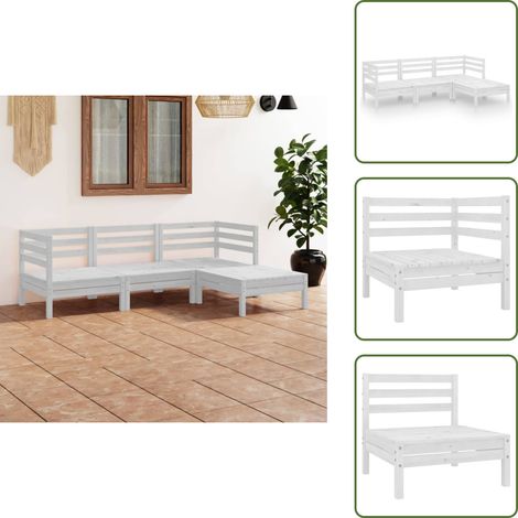 Divano in legno - vidaXL Set Salotto da Giardino 4 pz in Legno Massello di Pino Bianco - Mobili da esterno