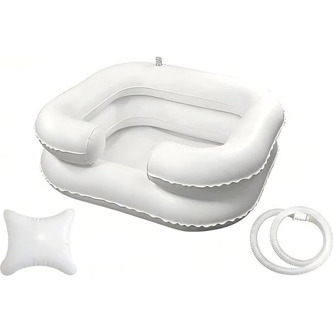 Bac à shampoing gonflable - Portable - Blanc - Avec oreiller et bonde - Confort optimal (1/5)