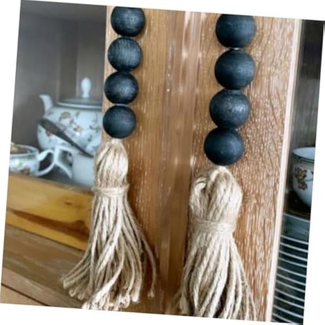 Lot de 4 pompons décoratifs à suspendre au mur pour poignées de porte, accessoires de porte à suspendre, perles, décoration d'intérieur, noir