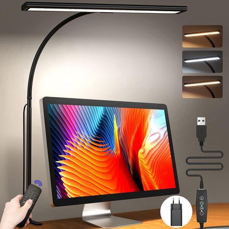 Lampe de Bureau LED avec Pince 160 LEDs Éco-Énergie,5 Luminosités & 360° Réglable,pour Bureau/Design(Modèle avec Prise) (1/5)
