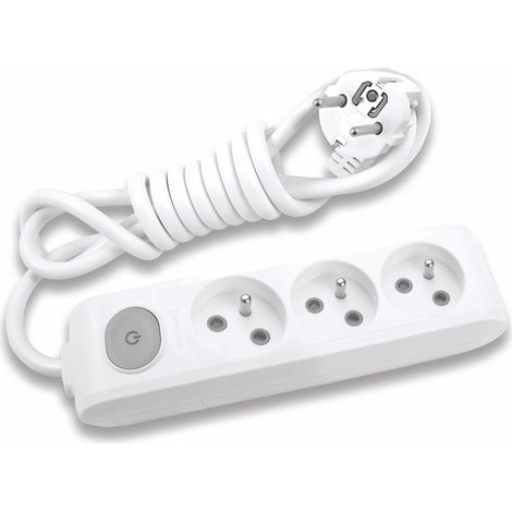 Multiprise X-TENDIA 3x Prise 2P+T (NF), câble 3m avec interrupteur on/off Blanche - PANASONIC