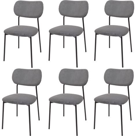 [NON UTILIZZATO] Set di 6 sedie da pranzo HHG-064, poltroncina da cucina imbottita, velluto a coste (330g/m²) metallo, grigio scuro