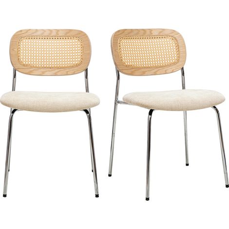 Chaises design en tissu effet velours texturé beige, métal chromé et cannage rotin (lot de 2) MIRANDA (1/5)