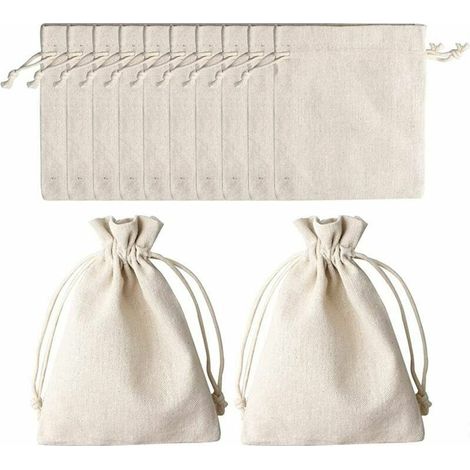 royaluxe - Lot de 12 Sacs en Coton avec Cordon de Serrage, 12 X 16 cm Sachets Réutilisables en Jute Sac Cadeau avec Cordon pour Bijoux, Maquillage, Pièces, Épices, Artisanat (Beige), (1/5)