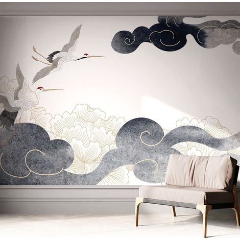 Papier peint autocollant Mural avec colle pour salon et chambre Décoration murale rapide Grues en vol 312x219 cm (1/5)
