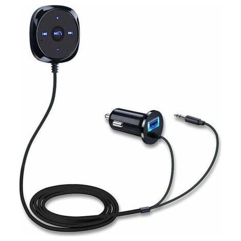 PA Récepteur Bluetooth Voiture Adaptateur Audio Mains Libres Microphone Intégré Clip Aération Chargeur USB 2.1A Noir (1/4)
