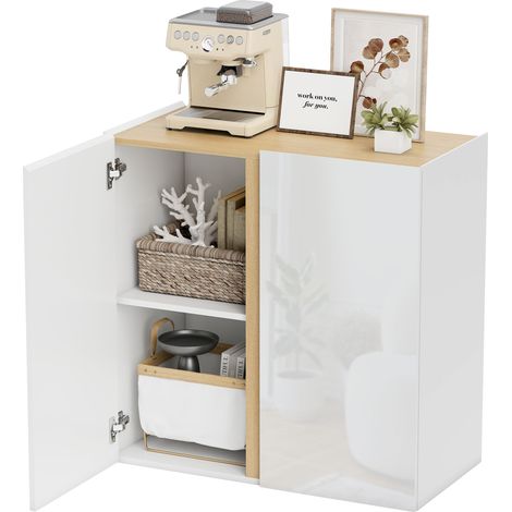 Buffet brillant 2 portes fermeture amortie étagère réglable 80x40x80 cm blanc