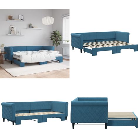 Tagesbett Ausziehbar Blau 80x200 cm Samt - Sofa Bett - Schlafsofa - Gästebett - Tagesbett - Blau - Home & Living (1/5)