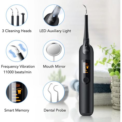 Nettoyeur de dents portable avec écran LED, éliminateur de tartre et de plaque dentaire pour la maison (noir) (1/5)