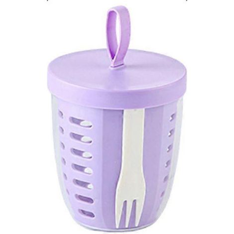 Saladier en barquette avec couvercle et fourchette, récipient hermétique en plastique pour fruits, sans BPA, réutilisable, idéal pour le bureau, les fêtes et les voyages. Couleur violette. (1/4)