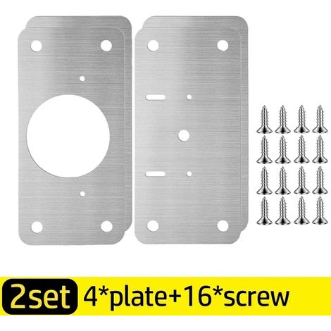(B- 2 jeux) Plaques de réparation carrées pour charnières de porte en acier inoxydable, avec trous et vis, pour meubles, armoires et placards. (1/5)