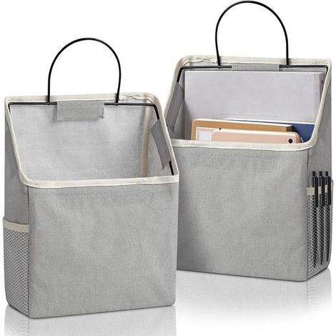 Confezione da 2 cestini portaoggetti da parete, ideali per cucine, camere da letto e soggiorni (grigio, con una sola tasca). (1/5)