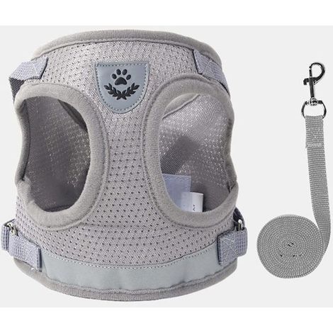 Harnais chien/chat - 1 pièce, poitrine, collier inclus - Gris - Taille M - Convient pour chien, chat Étiquette (1/5)