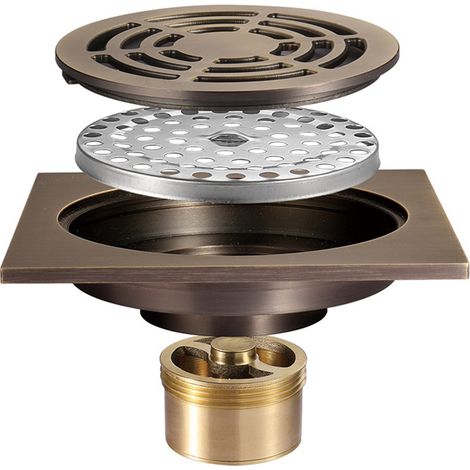 Siphon de sol pour salle de bain, siphon de sol et siphon de sol pour douche, siphon de sol drainant - siphon de sol anti-odeurs et anti-insectes - cuivre chromé 100×100mm