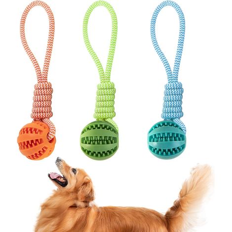 Jouet Chien Balles,3 Pièces Jouet à Mâcher pour Chiens avec Corde,Balle à Mâcher pour ChienCaoutchouc Naturel,Balle Chien Indestructible pour Le Nettoyage des Dents,La Formation IQ (5 cm) (1/5)