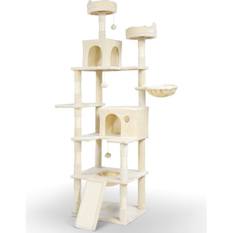 VOUNOT Árbol Rascador para Gatos Gigante Altura 215cm, Torre de Gatos Multiniveles Rascador de Escalada, Beige (1/5)